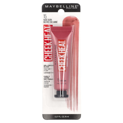 Maybelline, Cheek Heat, Sheer Gel-Cream Blush, 15 Nude Burn, 0.27 fl oz (8 ml)