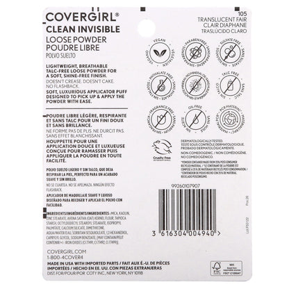 Covergirl, Clean Invisible, Loose Powder, 105 Translucent Fair, 0.63 oz (18 g)