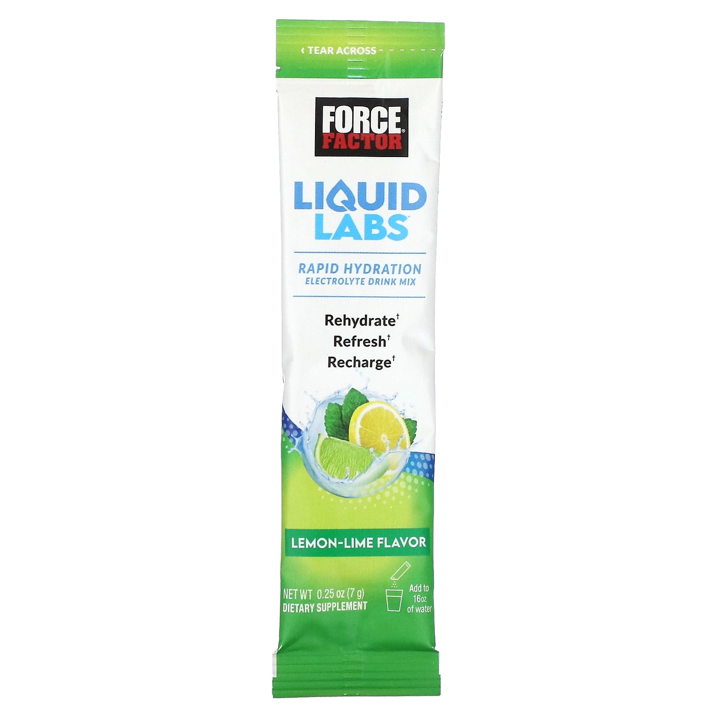 Force Factor, Liquid Labs™, Rapid Hydration Electrolyte Drink Mix, Lemon-Lime, 20 Stick Packs, 0.25 oz (7 g) Each