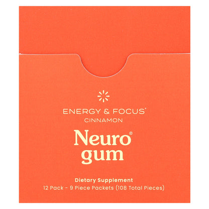 NeuroGum, Energy & Focus, Cinnamon, 12 Packs, 9 Pieces Each