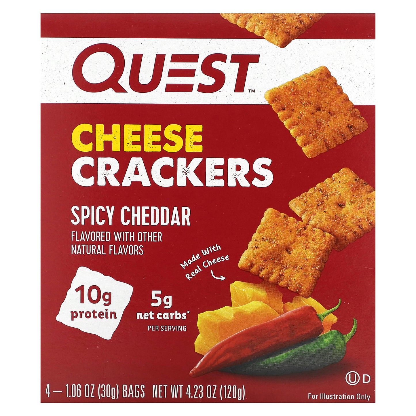 Quest Nutrition, Cheese Crackers, Spicy Cheddar, 4 Bags 1.06 oz (30 g) Each