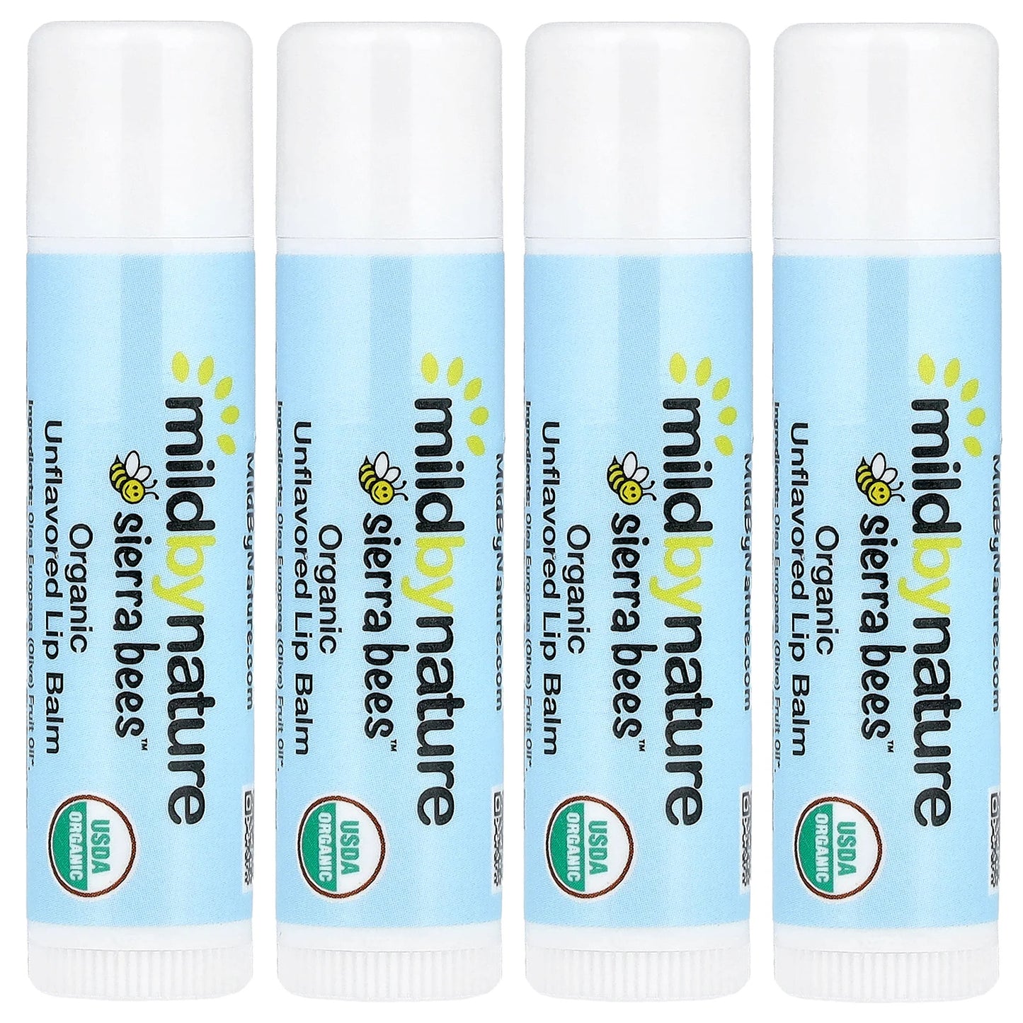 Mild By Nature, Sierra Bees™, Organic Lip Balms, Unflavored, 4 Pack, 0.15 oz (4.25 g) Each