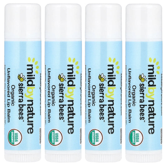 Mild By Nature, Sierra Bees™, Organic Lip Balms, Unflavored, 4 Pack, 0.15 oz (4.25 g) Each