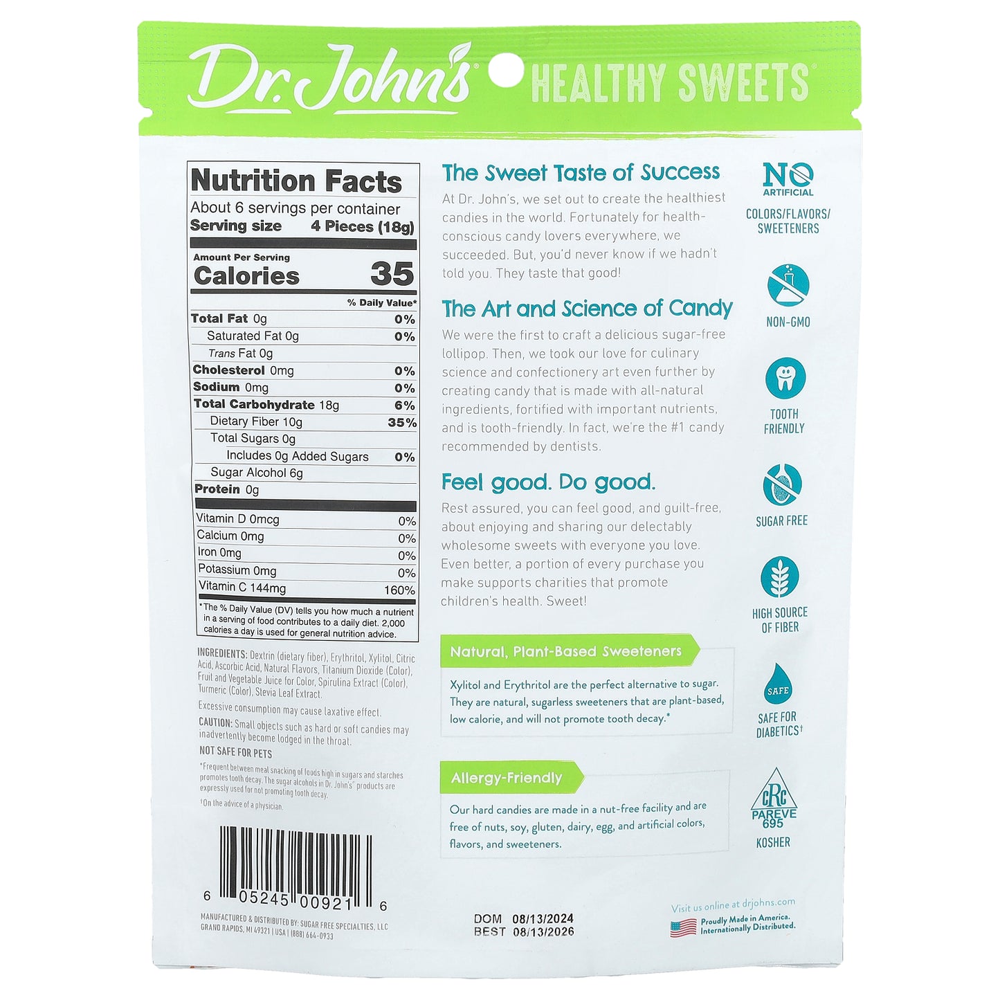 Dr. John's Healthy Sweets, Creamsicle Swirl Hard Candy, Blackberry, Blue Raspberry, Orange, Peach, & Strawberry, Sugar Free, 3.85 oz (109 g)