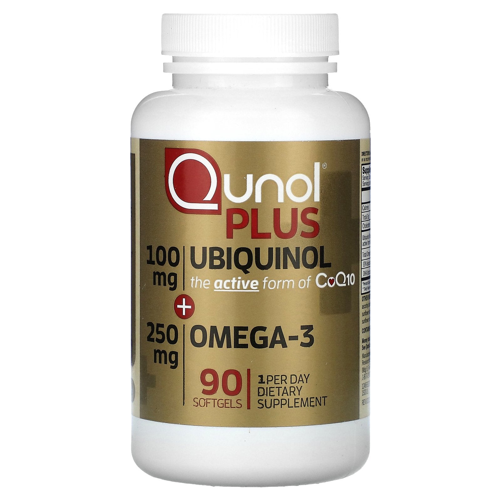 Qunol, Plus Ubiquinol + Omega-3, 100 mg + 250 mg, 90 Softgels