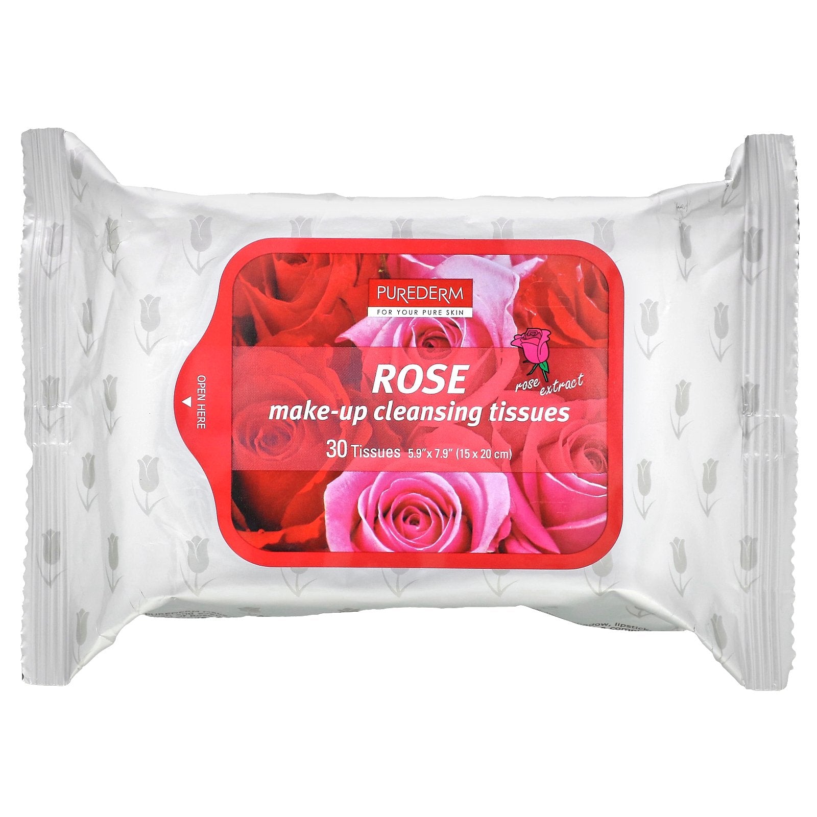 Purederm, Make-Up Cleansing Tissues, Rose, 30 Tissues