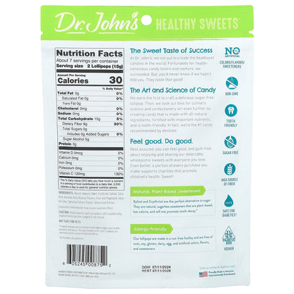 Dr. John's Healthy Sweets, Lollipops, + Fiber & Vitamin C, Blue Raspberry, Grape & Cherry, 3.70 oz (105 g)