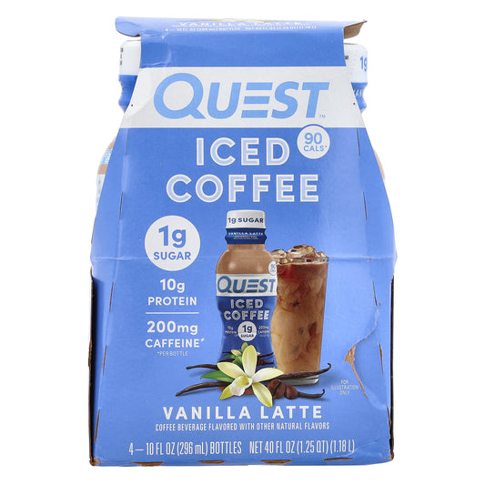 Quest Nutrition, Iced Coffee, Vanilla Latte, 4 Bottles, 10 fl oz (296 ml) Each
