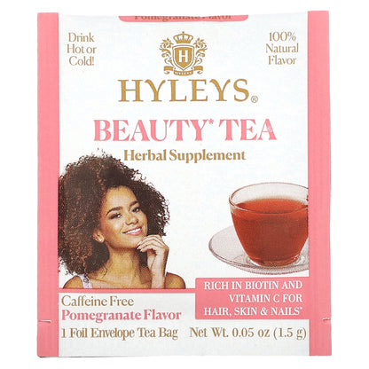 Hyleys Tea, Beauty Tea, Pomegranate, Caffeine-Free, 25 Foil Envelope Tea Bags, 0.05 oz (1.5 g) Each