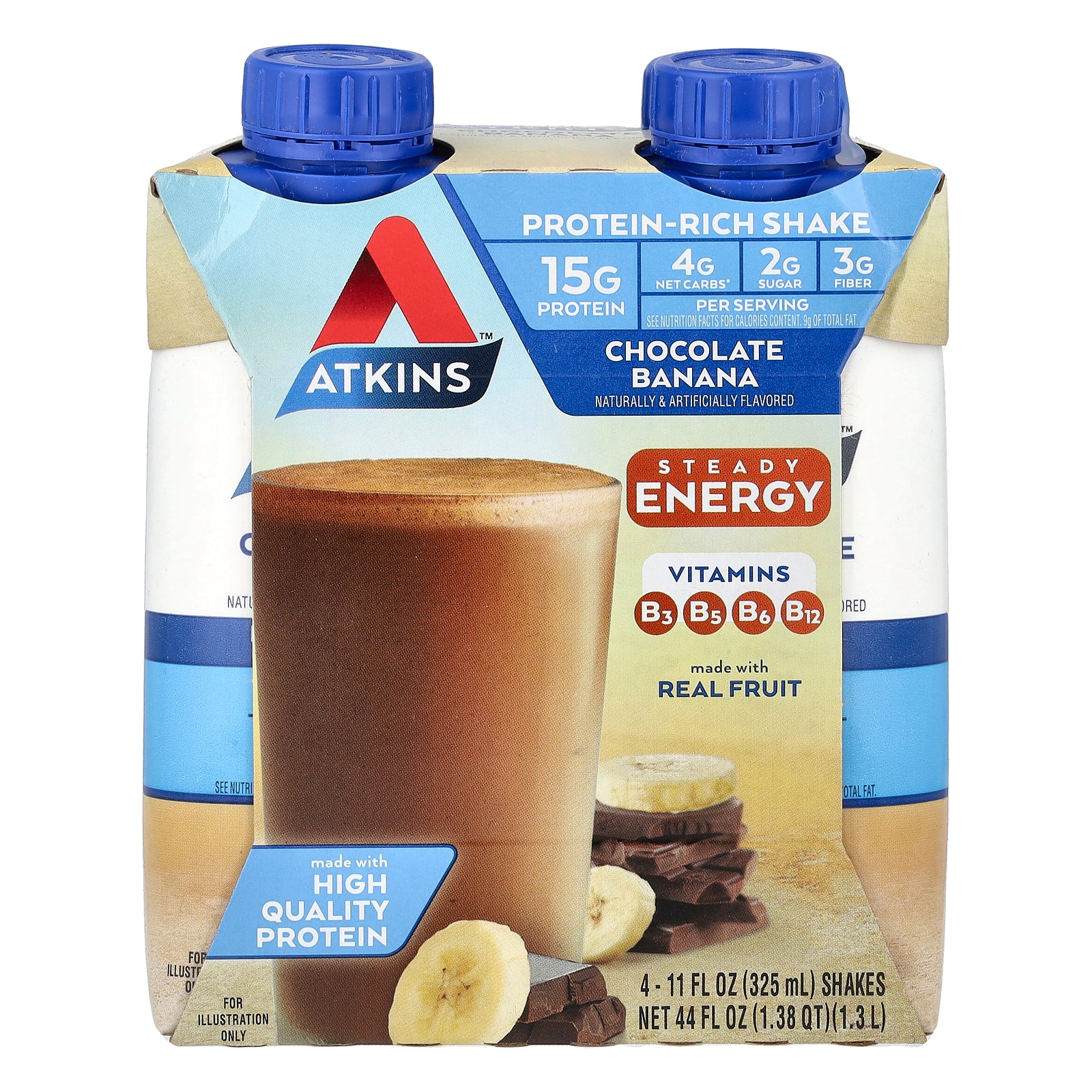 Atkins, Protein-Rich Shake, Chocolate Banana, 4 Shakes, 11 fl oz (325 ml) Each