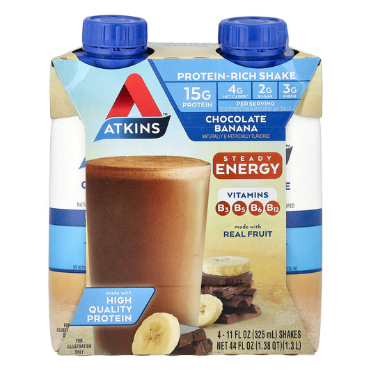 Atkins, Protein-Rich Shake, Chocolate Banana, 4 Shakes, 11 fl oz (325 ml) Each