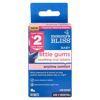 Mommy's Bliss, Baby Little Gums Soothing Oral Tablets, Age 2 Months+, 140 Tablets