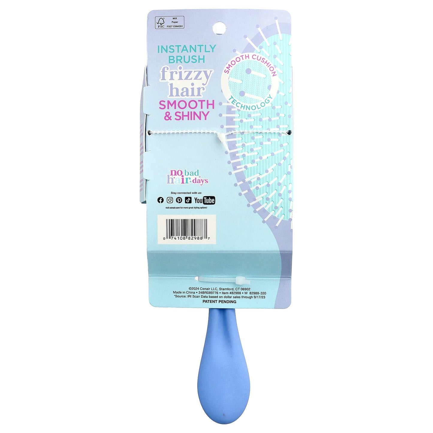 Conair, No Frizz Days Hair Brush, XL, Blue, 1 Brush