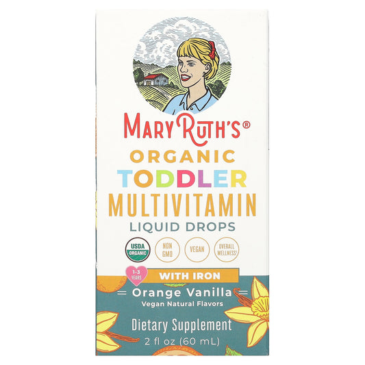 MaryRuth's, Organic Toddler Multivitamin Liquid Drops With Iron, 1-3 Years, Orange Vanilla, 2 fl oz (60 ml)