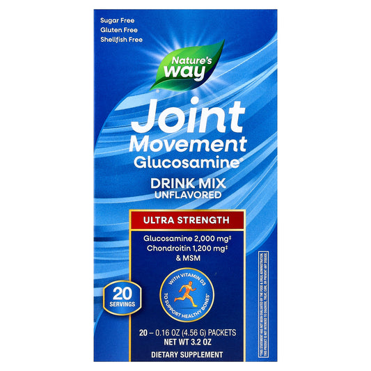 Nature's Way, Joint Movement Glucosamine®, Drink Mix, Ultra Strength, Unflavored, 20 Packets, 0.16 oz (4.56 g) Each