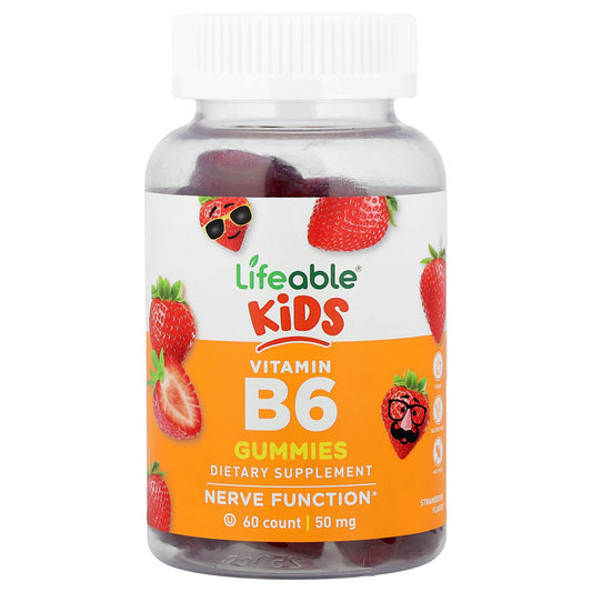 Lifeable, Kids Vitamin B6 Gummies, Strawberry, 50 mg, 60 Gummies