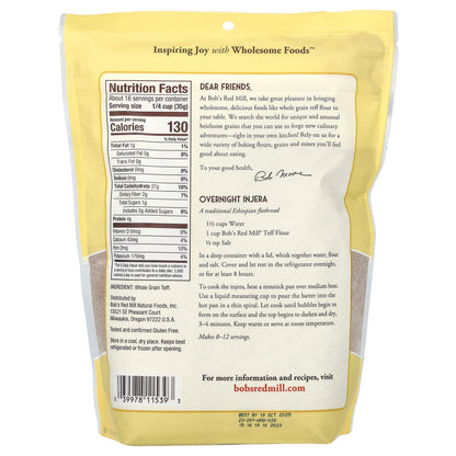 Bob's Red Mill, Teff Flour, Whole Grain, Gluten Free, 20 oz ( 567 g)