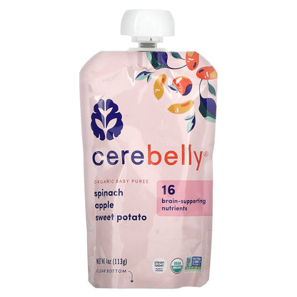 Cerebelly, Organic Baby Puree, Spinach, Apple, Sweet Potato, 6 Pouches, 4 oz (113 g) Each