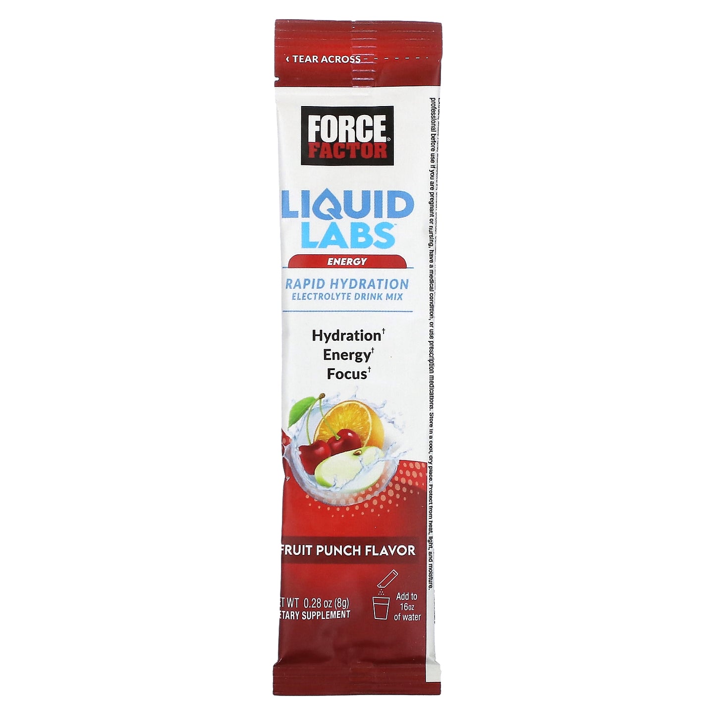 Force Factor, Liquid Labs™ Energy, Rapid Hydration Electrolyte Drink Mix, Fruit Punch, 20 Stick Packs, 0.28 oz (8 g) Each