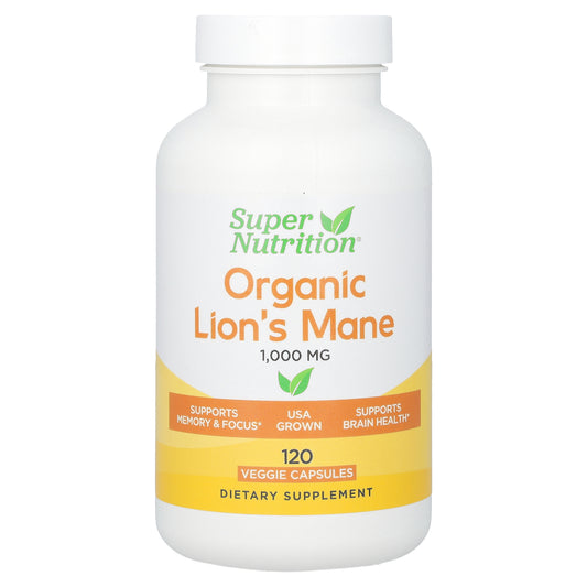 Super Nutrition, Organic Lion's Mane, 1,000 mg, 120 Veggie Capsules (500 mg Per Capsule)