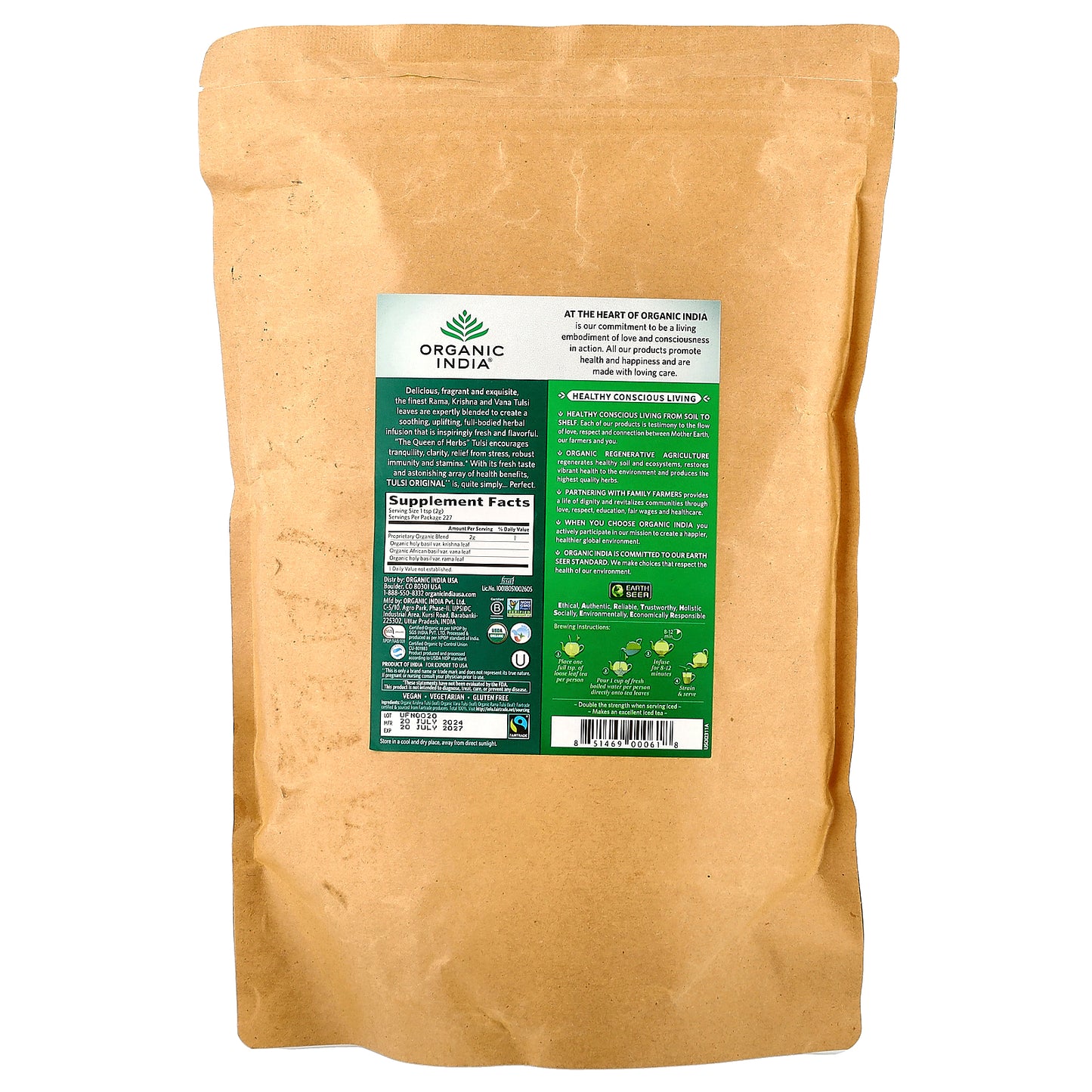 Organic India, Tulsi Original Loose Leaf Tea, Caffeine Free, 16 oz (454 g)