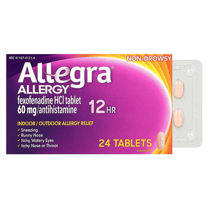 Allegra, Allergy, 12 HR, Non-Drowsy, 60 mg , 24 Tablets