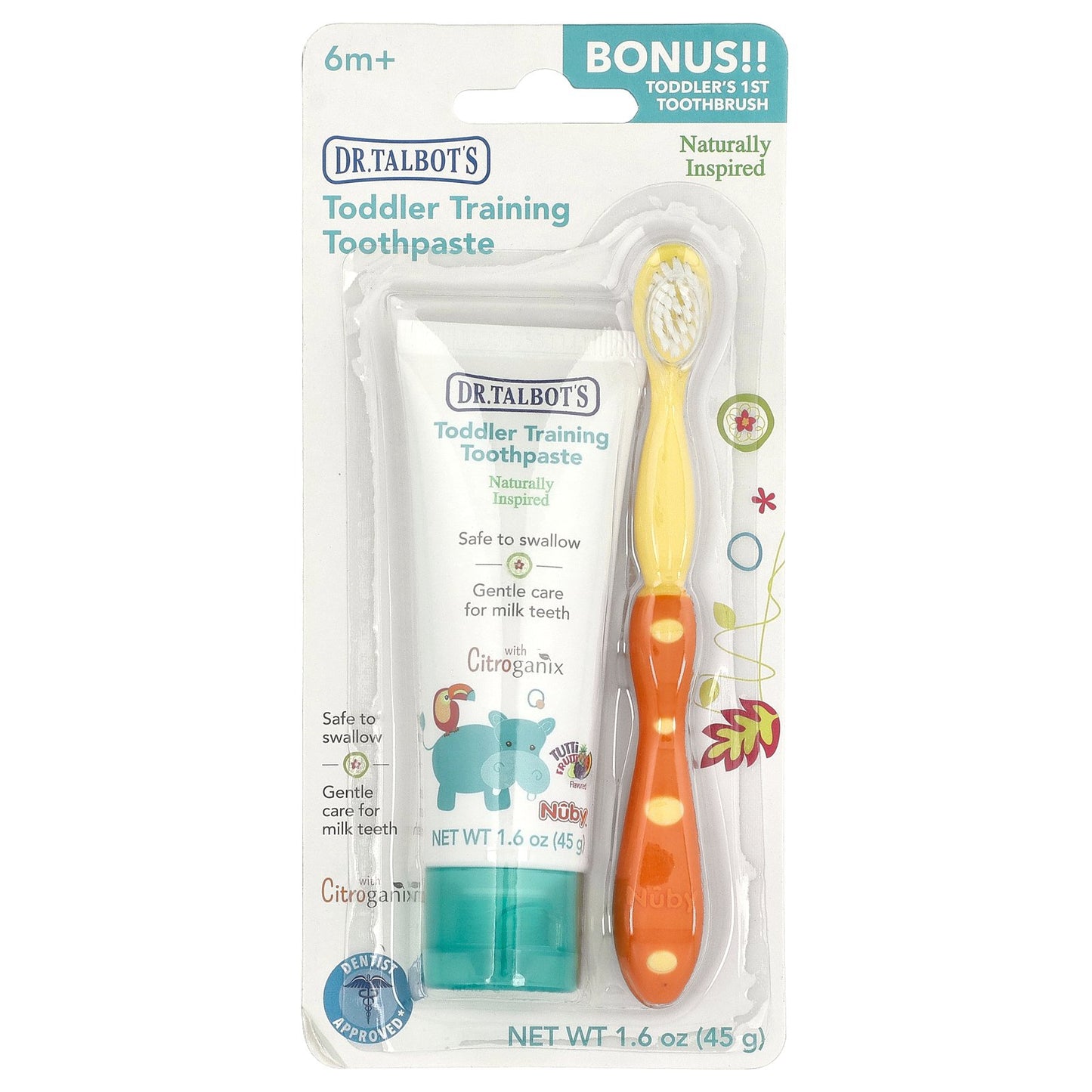 Dr. Talbot's, Toddler Training Toothpaste with Toothbrush, 6 m+, Tutti Frutti, 2 Piece Set