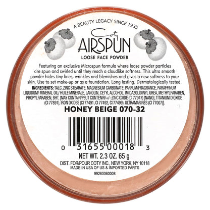 Airspun, Loose Face Powder, Honey Beige 070-32, 2.3 oz (65 g)