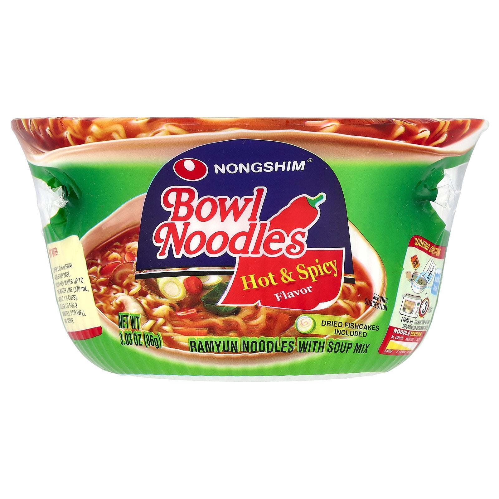 Nongshim, Bowl Noodles, Ramyun Noodles With Soup Mix, Hot & Spicy , 3.03 oz (86 g)