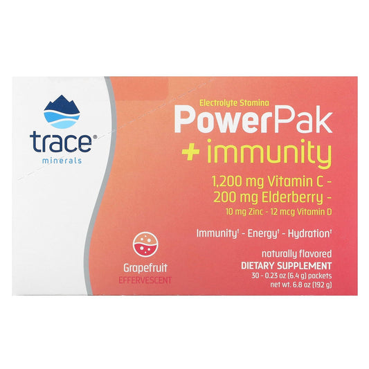 Trace, Electrolyte Stamina, PowerPak + Immunity, Grapefruit, 30 Packets, 0.23 oz (6.4 g) Each