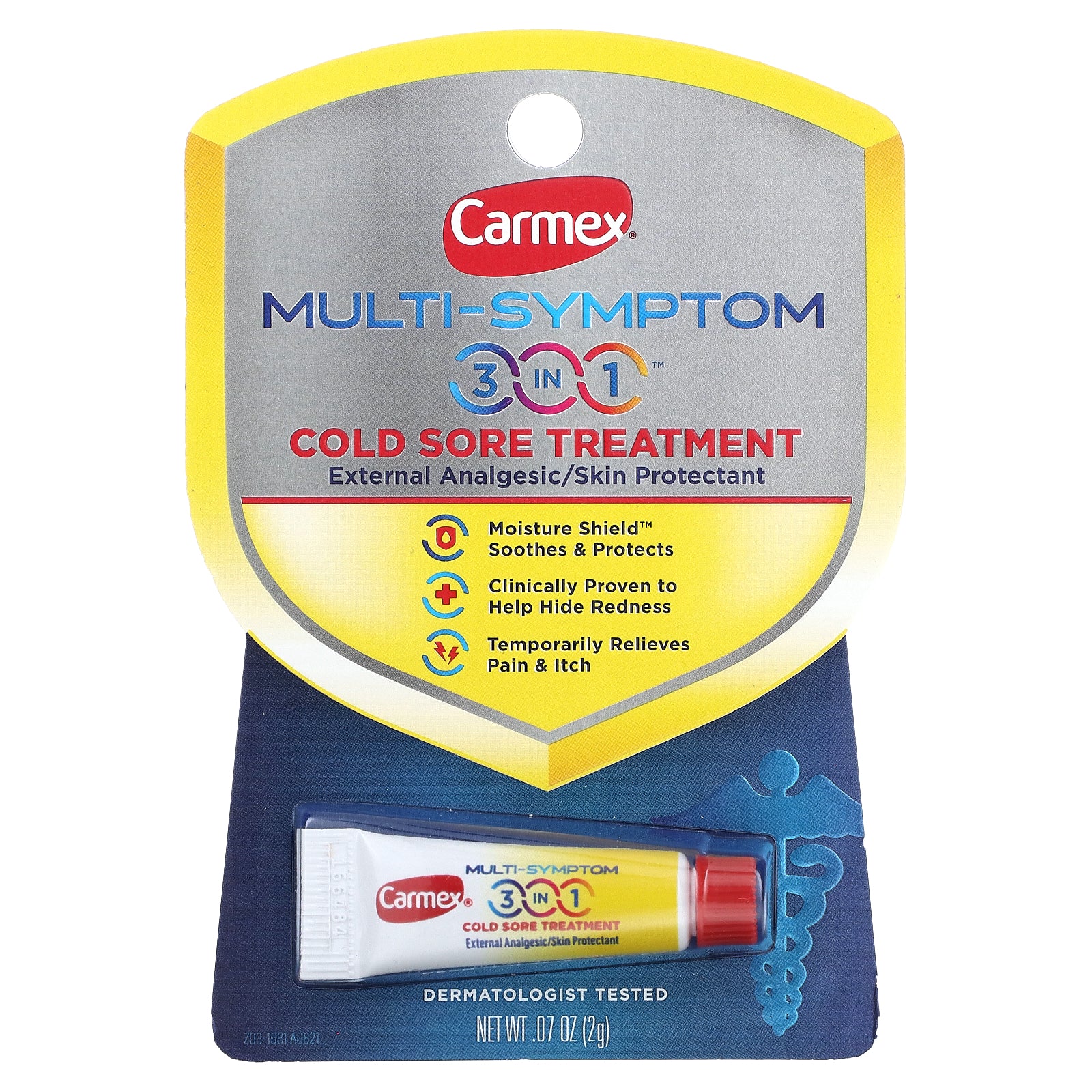 Carmex, Multi-Symptom, 3 In 1 Cold Sore Treatment, 0.07 oz (2 g)