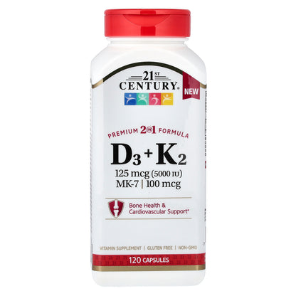 21st Century, D3 + K2, 120 Capsules