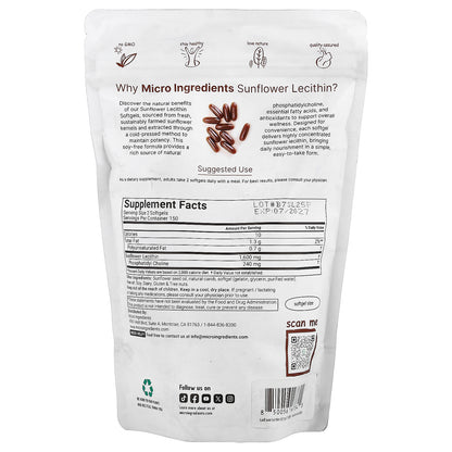 Micro Ingredients, Sunflower Lecithin, 300 Softgels