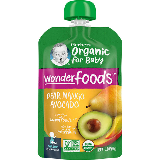 Gerber, Organic for Baby, Wonderfoods, 2nd Foods, Pear, Mango, Avocado, 3.5 oz (99 g)