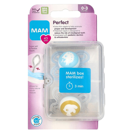 MAM, Perfect Pacifier, 0-3 Months, Boy, 2 Count