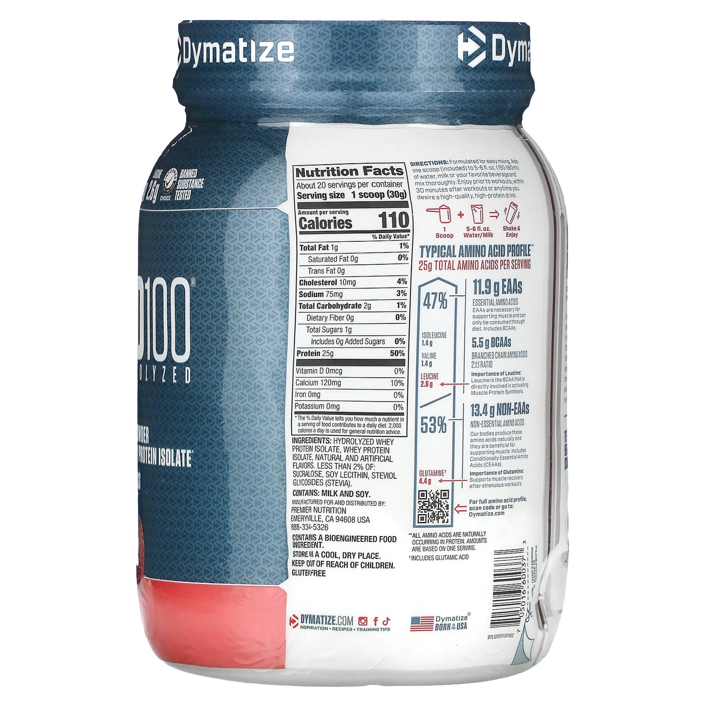 Dymatize, ISO100® Hydrolyzed, 100% Whey Protein Isolate, Strawberry, 1.34 lb (610 g)