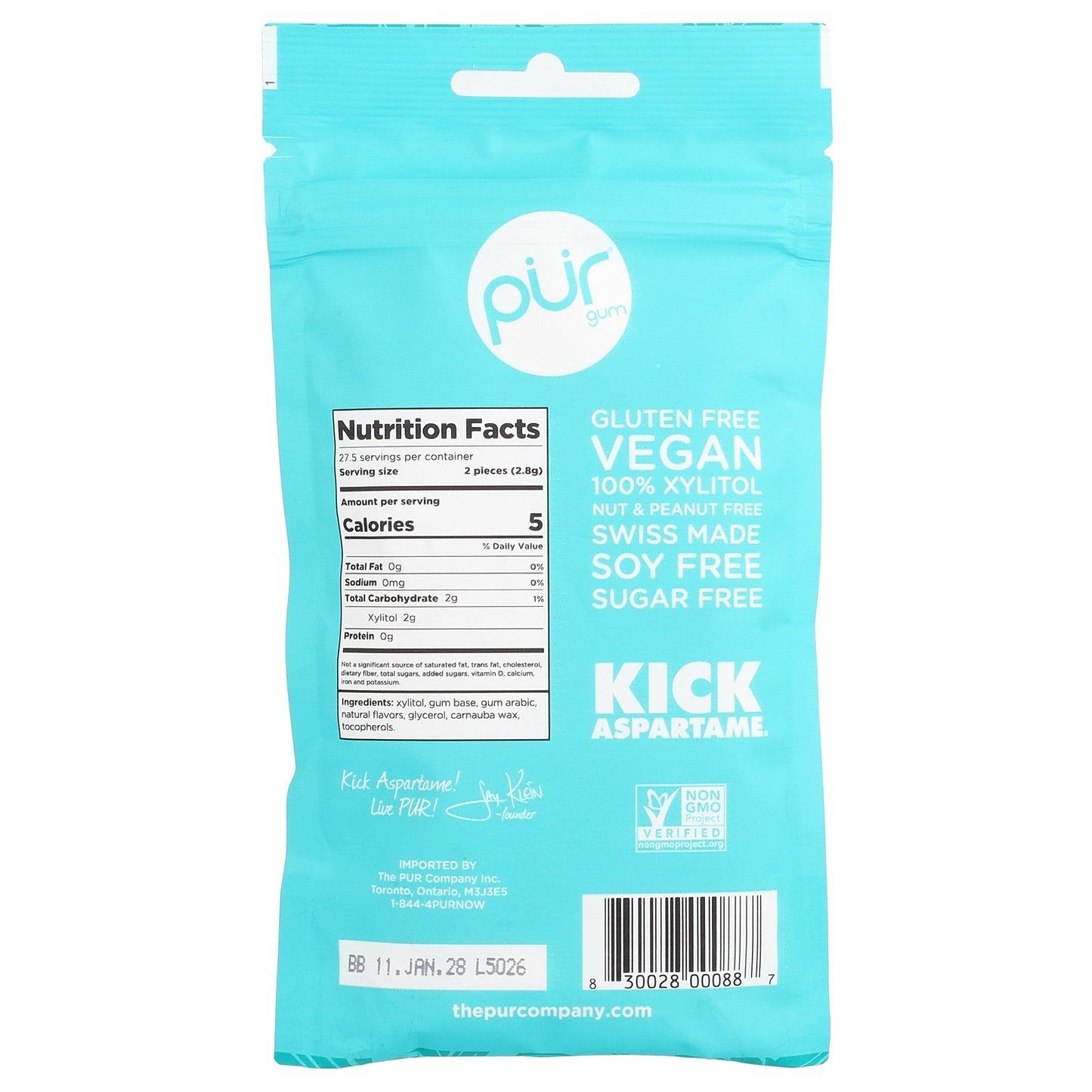 The PUR Company, Chewing Gum, Wintergreen, 55 Pieces, 2.72 oz (77 g)