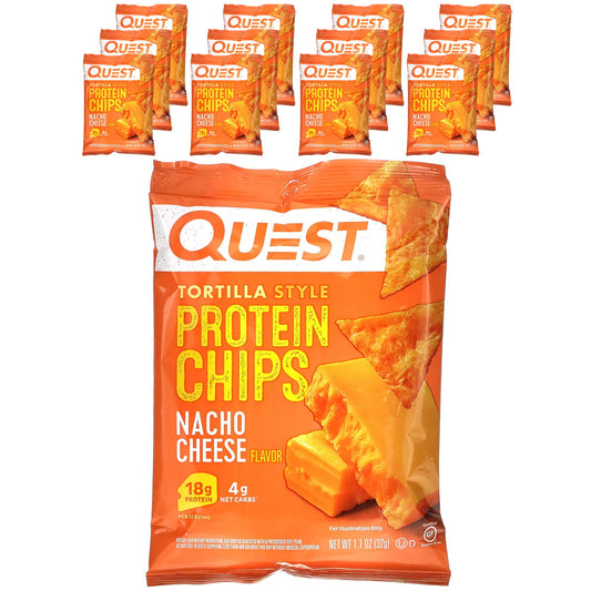 Quest Nutrition, Tortilla Style Protein Chips, Nacho Cheese, 12 Bags, 1.1 oz (32 g ) Each