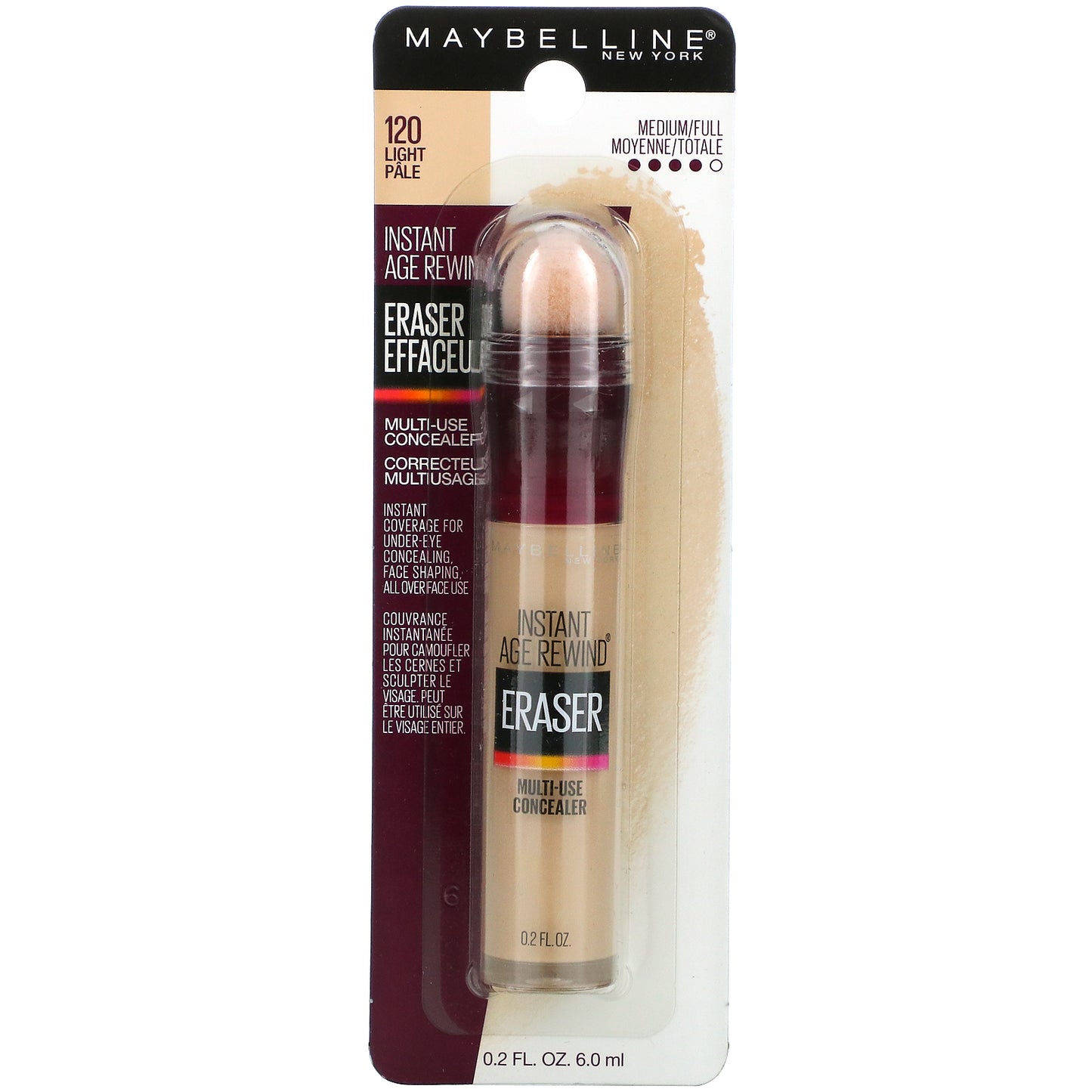 Maybelline, Instant Age Rewind, Eraser, Multi-Use Concealer, 120 Light, 0.2 fl oz (6 ml)