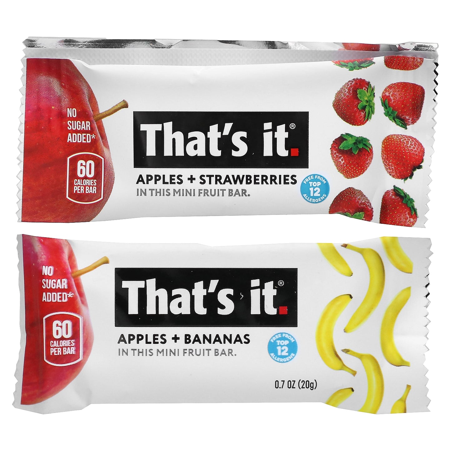 That's It, Mini Fruit Bars Variety Pack, Strawberry & Banana, 10 Bars, 0.7 oz (20 g)Each