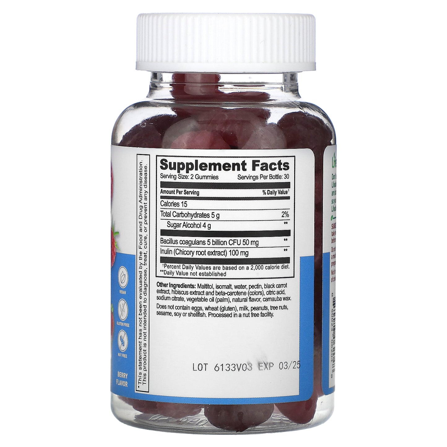 Lifeable, Probiotic with Prebiotic Fiber Gummies, Sugar Free, Berry, 5 Billion, 60 Gummies (2.5 Billion CFU per Gummy)