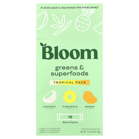 Bloom, Greens & Superfoods, Tropical Pack, 18 Stick Packs, 3.6 oz (102.36 g)