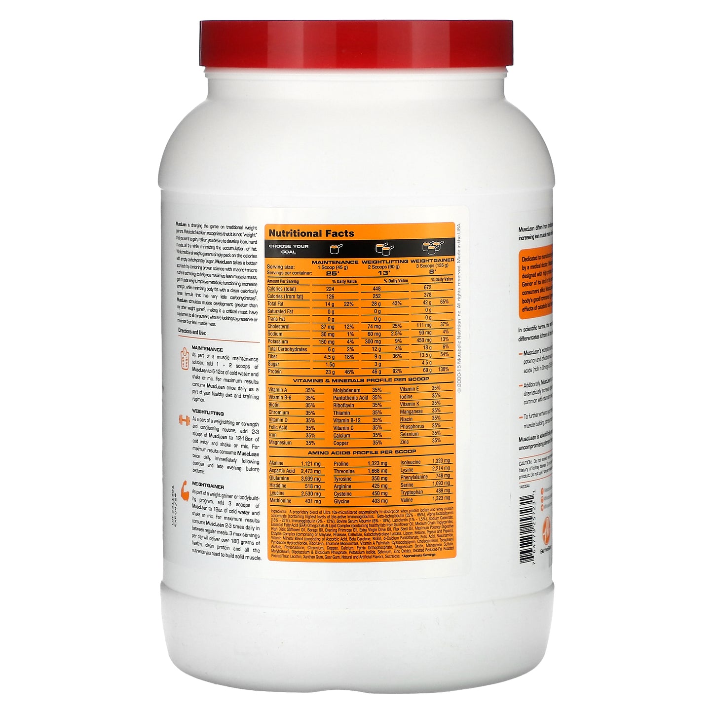 Metabolic Nutrition, MuscLean, Lean Muscle Weight Gainer, Peanut Butter Milkshake, 2.5 lb