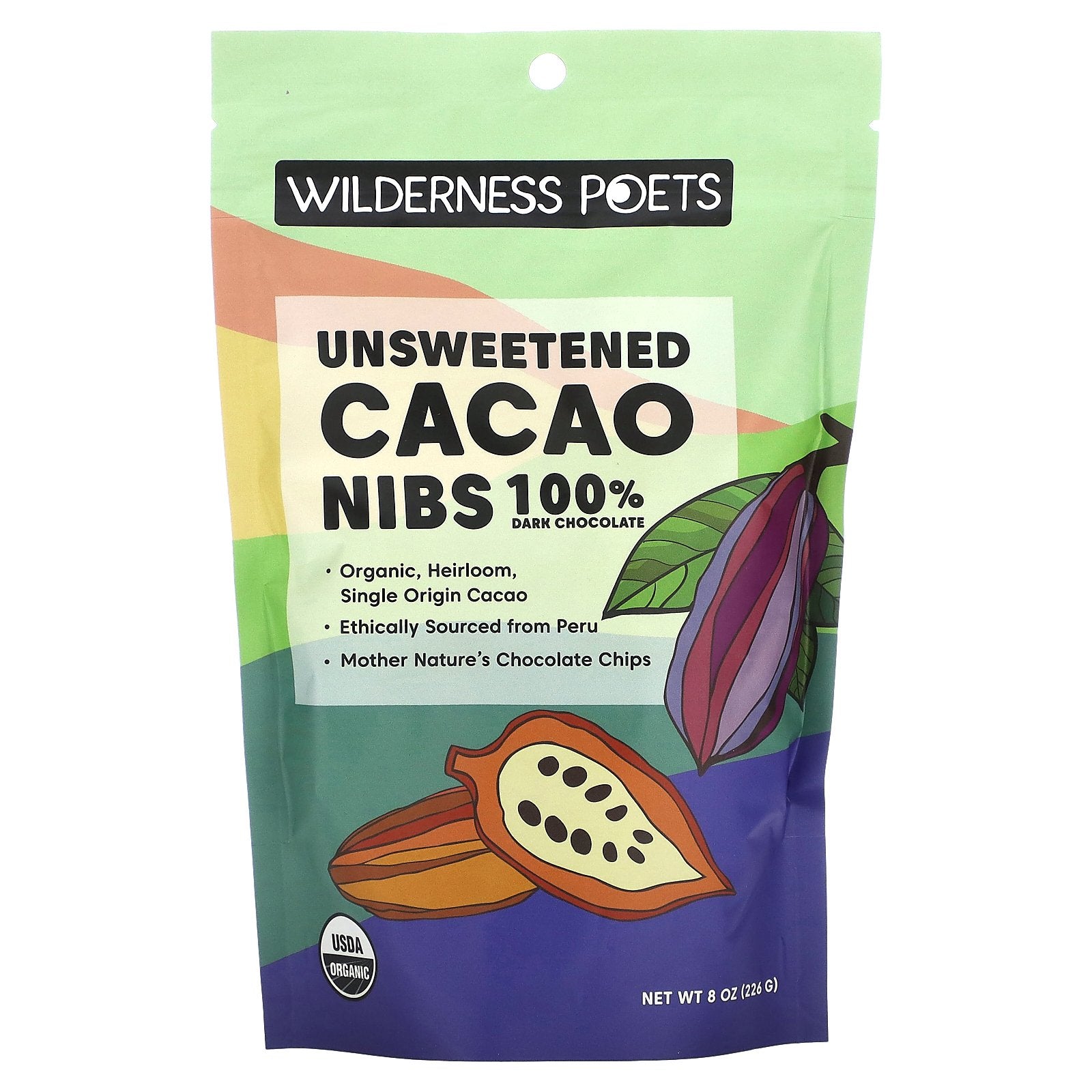 Wilderness Poets, Organic Unsweetened Cacao Nibs, Dark Chocolate, 8 oz (226 g)