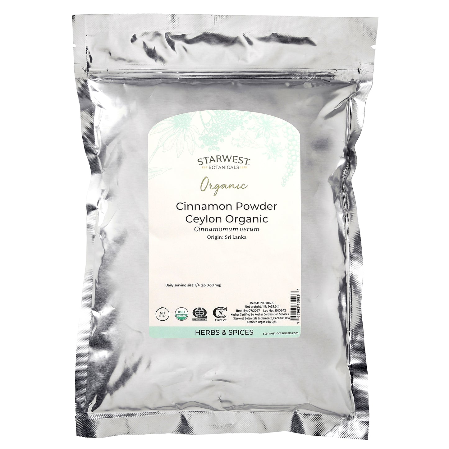Starwest Botanicals, Organic Ceylon Cinnamon Powder , 1 lb (453.6 g)
