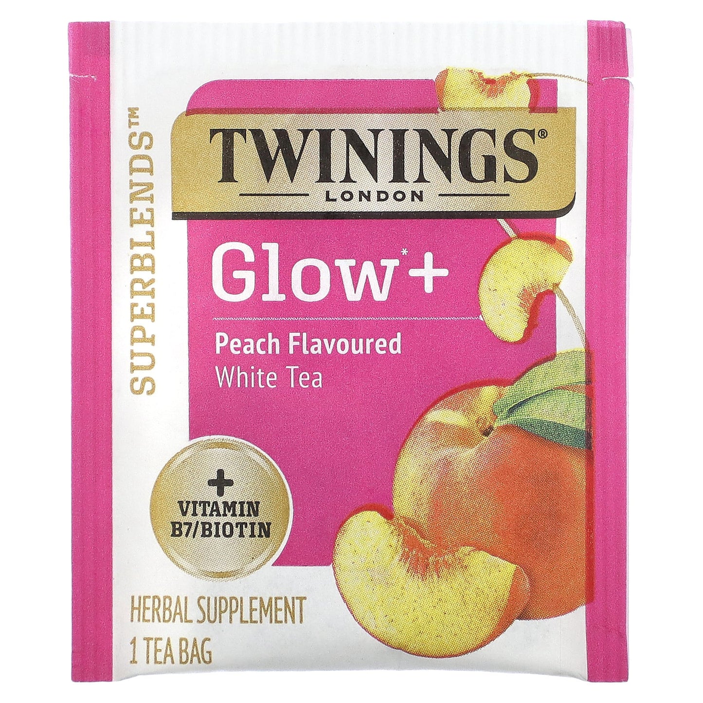 Twinings, Superblends, Glow+, White Tea, Peach, 16 Tea Bags, 1.02 oz (29 g)