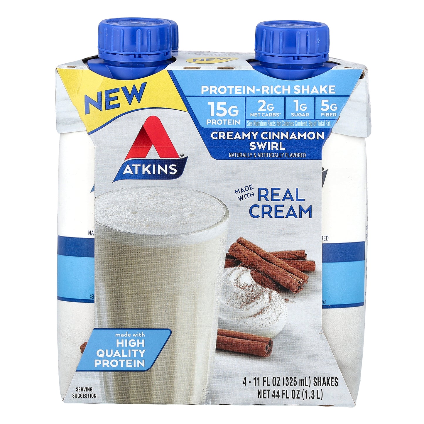 Atkins, Protein-Rich Shake, Creamy Cinnamon Swirl , 4 Shakes, 11 fl oz (325 ml) Each