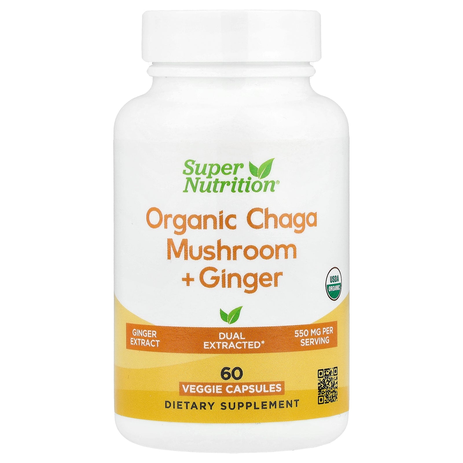 Super Nutrition, Organic Chaga Mushroom + Ginger, 60 Veggie Capsules