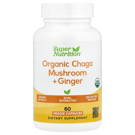 Super Nutrition, Organic Chaga Mushroom + Ginger, 60 Veggie Capsules