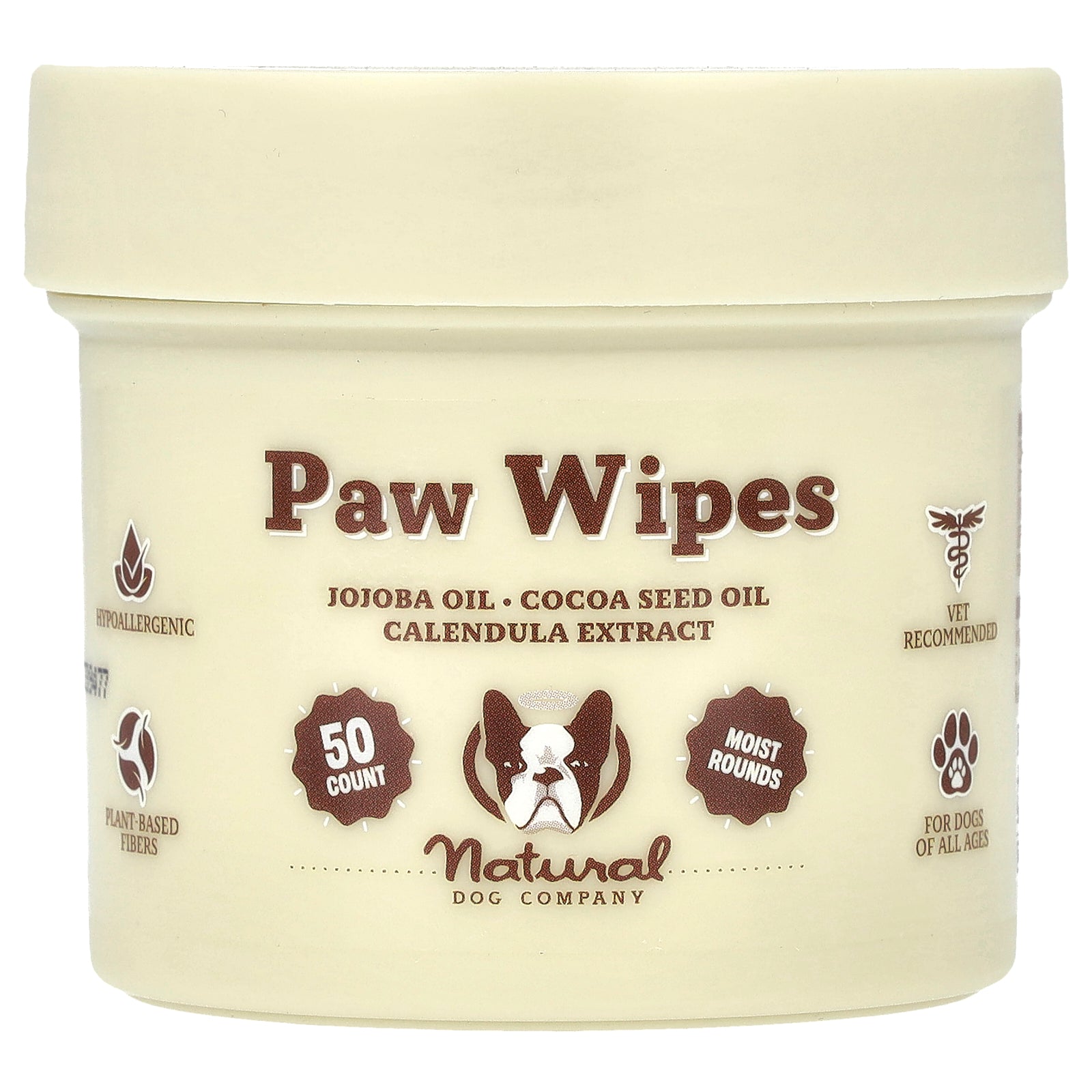 Natural Dog Company, Paw Wipes, For Dogs, All Ages, 50 Count